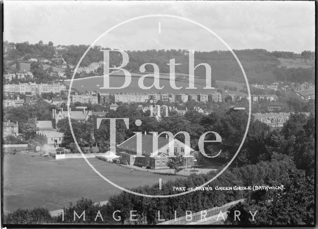 View of the Recreation Ground, Pavilion, Darlington Place and Sydney Buildings, Bath 1938