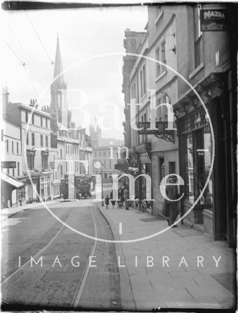 Looking down Broad Street with the Turks Head on the right, Bath c.1930