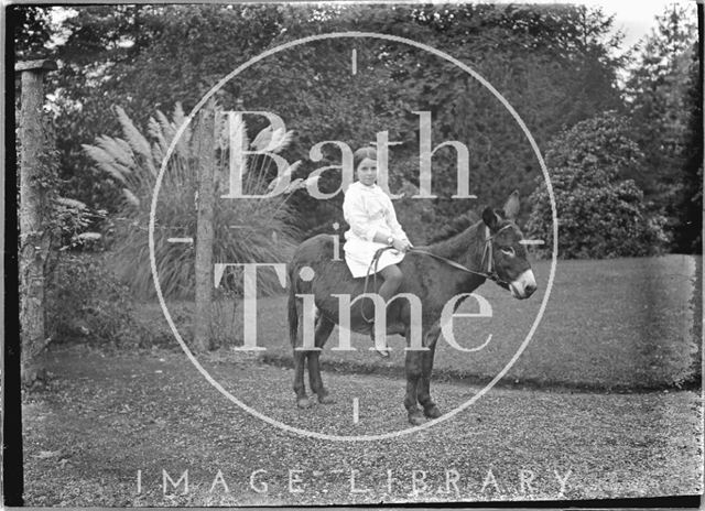 Girl on a donkey, Hinton Charterhouse c.1935