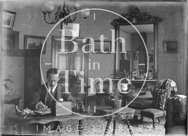 Self-portrait at his writing desk, inside dining room of 40, Great Pulteney Street, Bath c.1910