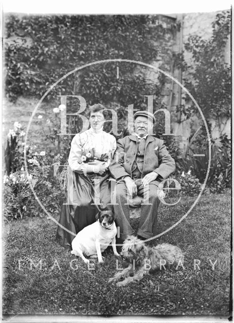 Mr. & Mrs. Bence with their dogs Lulu and Ruff, Batheaston c.1909