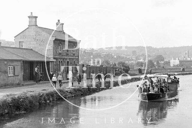 Pleasure boat on the Kennet and Avon Canal, Bathwick, Bath c.1923 - detail