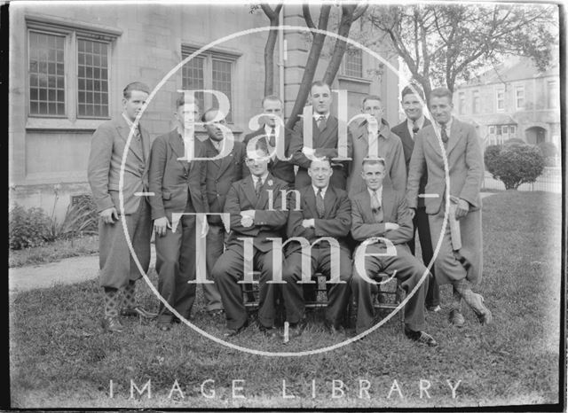 Group of young men in the Triangle in front of Oldfield Park Baptist Church, Bath c.1930