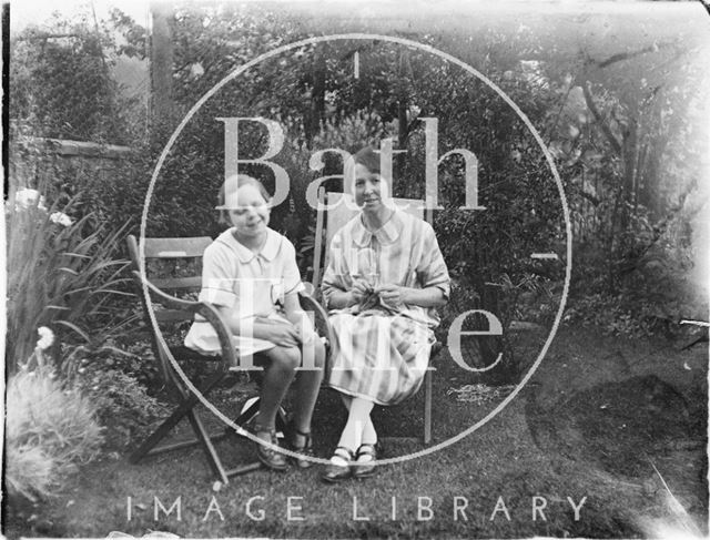 The photographer's wife and friend (family?) in the back garden of 32, Sydney Buildings, Bath 1926