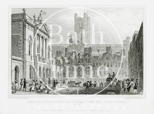 The Guildhall and Cathedral (Abbey), from the High Street, Bath 1829