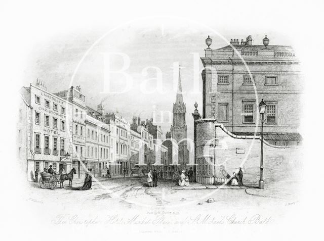 The Christopher Hotel, Market Place, High Street and St. Michael's Church, Bath 1844