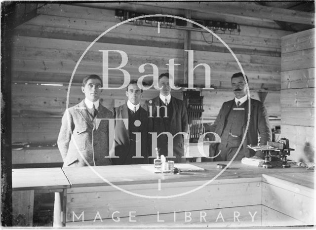 Post office workers inside the Field Post Office, Salisbury Plain, Wiltshire c.1905