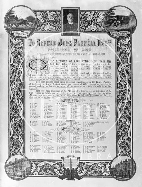 Retirement Certificate, Alfred John Flewell, Postmaster of Bath 1905-1911