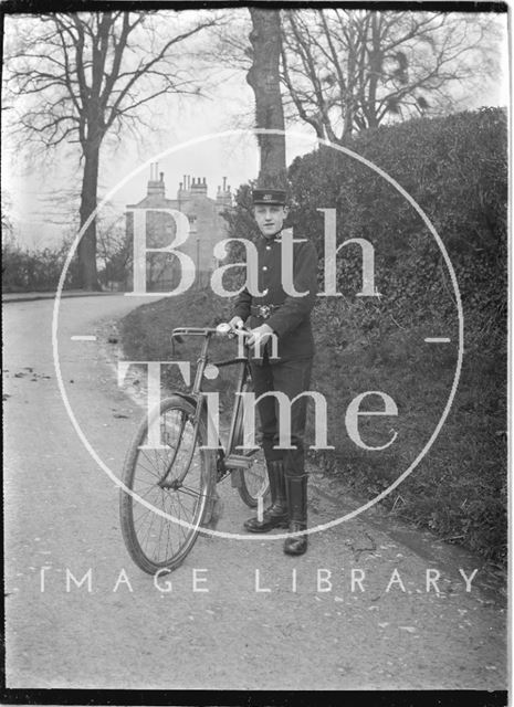 Telegram boy and bicycle, Horseshoe Walk, Bath c.1910