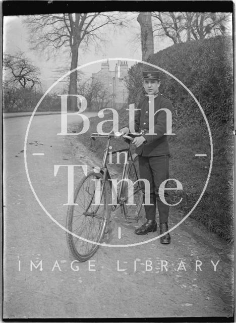 Telegram boy and bicycle, Horseshoe Walk, Bath c.1910