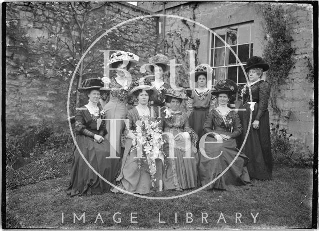 The photographer's wedding party in the back garden of the Bence's, Avon House, Batheaston 1910