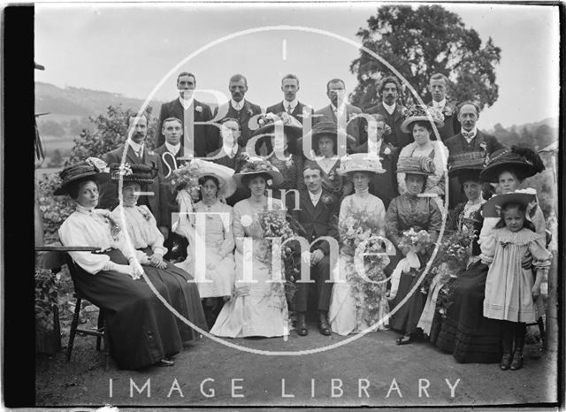 Wedding group in the back garden of the Bence's, Avon House, Batheaston 1910