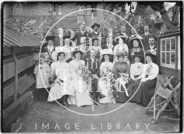 Wedding group in the back garden of the Bence's, Avon House, Batheaston 1910