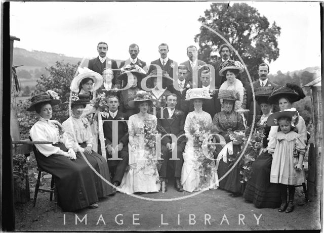 Wedding group in the back garden of the Bence's, Avon House, Batheaston 1910