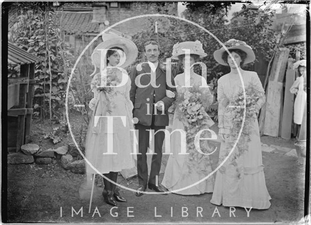 Wedding group in the back garden of the Bence's, Avon House, Batheaston 1910