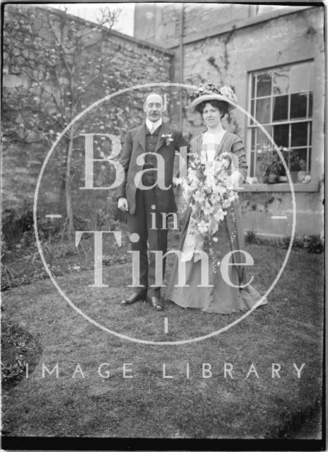 The photographer and his bride in the back garden of the Bence's, Avon House, Batheaston 1910