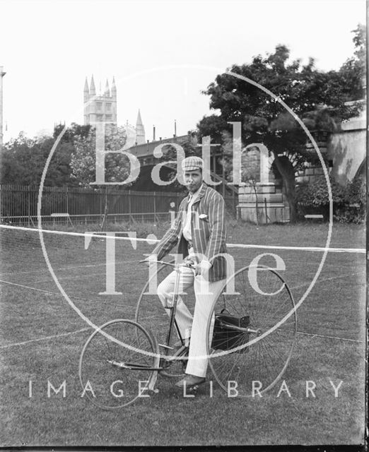 Gentleman on a tricycle, Bath Cricket Ground c.1910