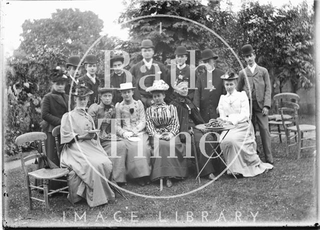 Garden picnic with Beatrice Augusta Corbet extreme left c.1905