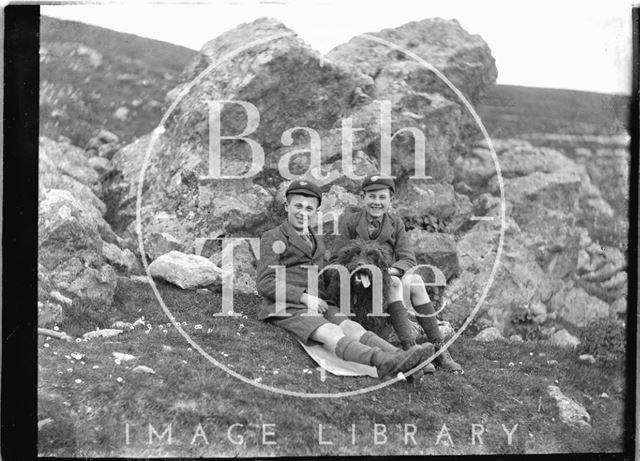 The photographer's twin boys, probably at Hampton Rocks, Bathampton c.1922