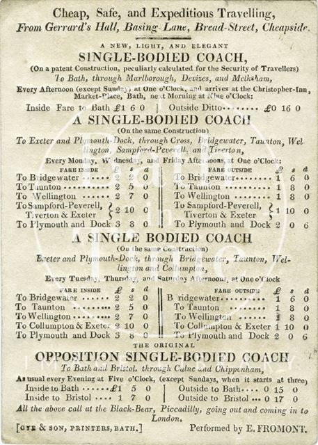 Coach timetable for cheap, safe and expeditious travelling c.1840