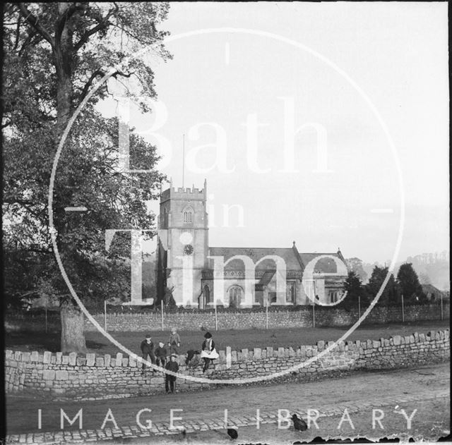 Group of children outside St. Nicholas Church, Bathampton c.1890