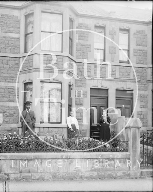 A family pose outside 5, Pulteney Terrace, Pulteney Road, Bath c.1920