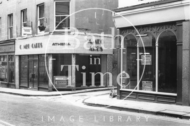 Cameo Cards and Stepney Street, empty shops in Westgate Street and Parsonage Lane, Bath 1992