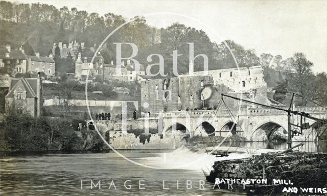 Batheaston Mill, destroyed by fire and weirs c.1909