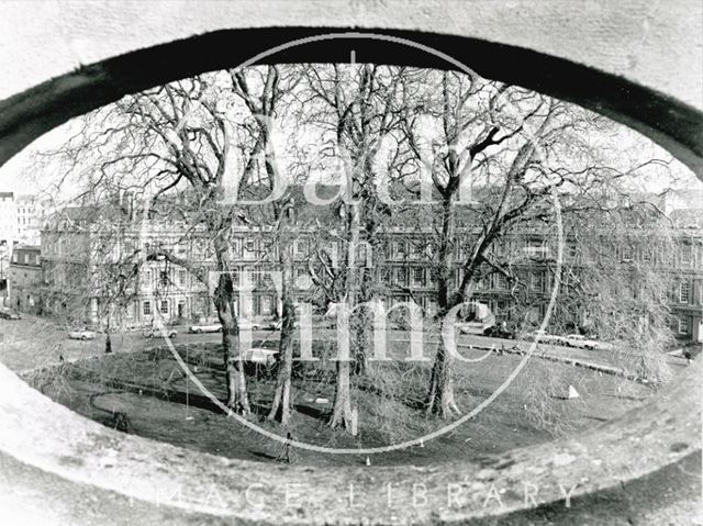 The Circus, viewed through the rooftop parapet, Bath 1983