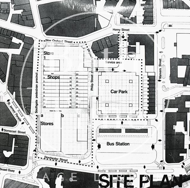 Plan of the old Southgate Development, Bath 1971