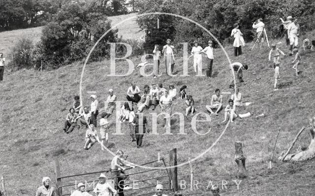 Onlookers to the demolition of Dunkerton Viaduct 1981