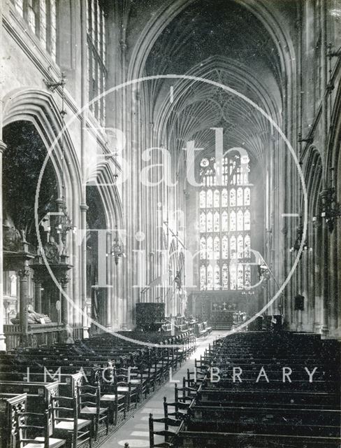 The nave looking towards the choir and east window, Bath Abbey c.1950?