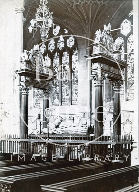 Bishop Montague's Tomb, inside Bath Abbey, looking northwest c.1894