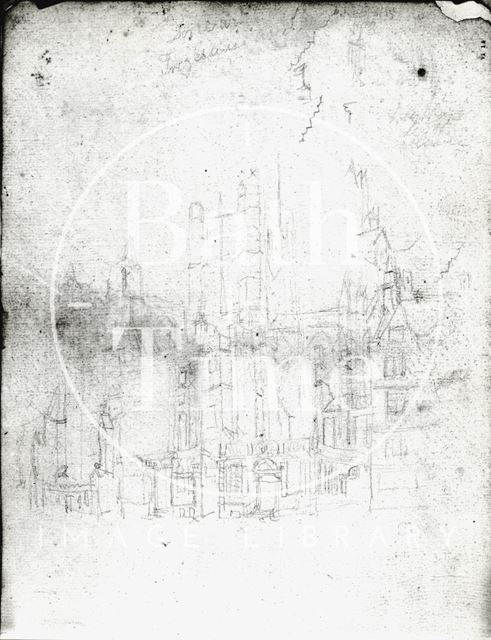 Abbey Church, Bath (exterior), east end. Pencil sketch for drawing by J.M.W. Turner c.1796