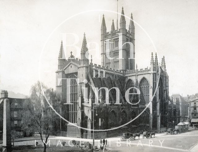 Abbey Church (exterior). Northeast view with Orange Grove, Bath c.1900