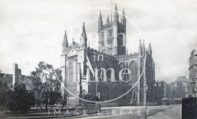 Abbey Church (exterior). Northeast view with Orange Grove, Bath c.1890