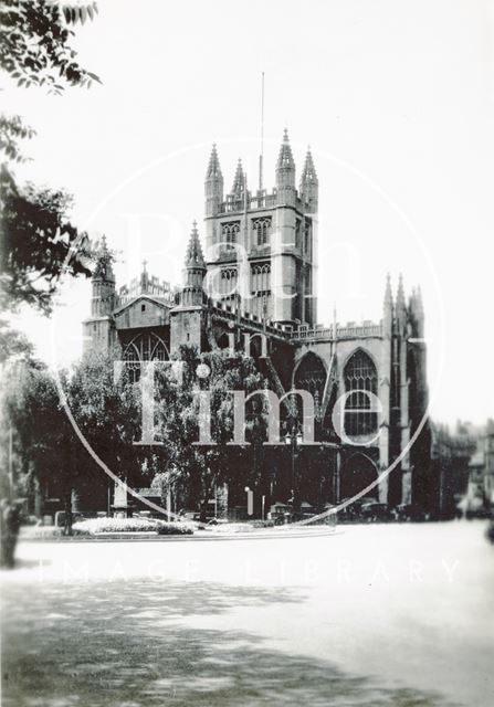 Abbey Church (exterior). Northeast view with Orange Grove, Bath c.1930