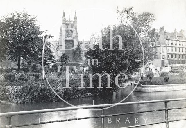 Bath Abbey and the site of Town Mill, viewed from across the River Avon c.1890