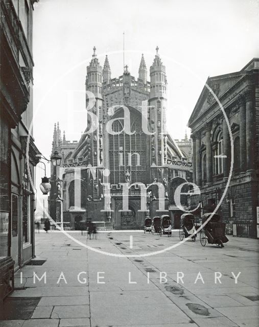 Abbey Church (exterior). West front and Pump Room, Bath c.1930