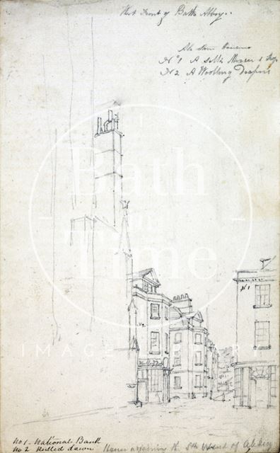 Houses adjoining the southwest end of the Abbey, Abbey Church Yard, Bath c.1810?