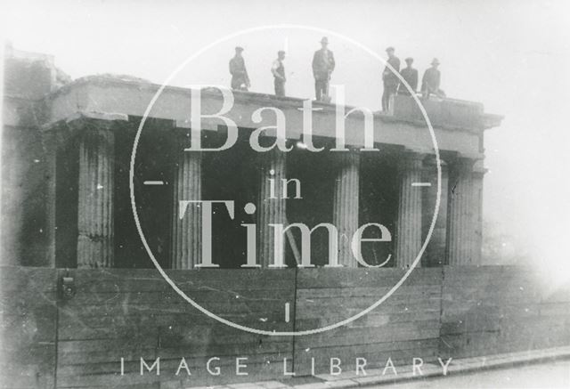 The demolition of the Bath Royal Literary and Scientific Institution, Terrace Walk, Bath 1932