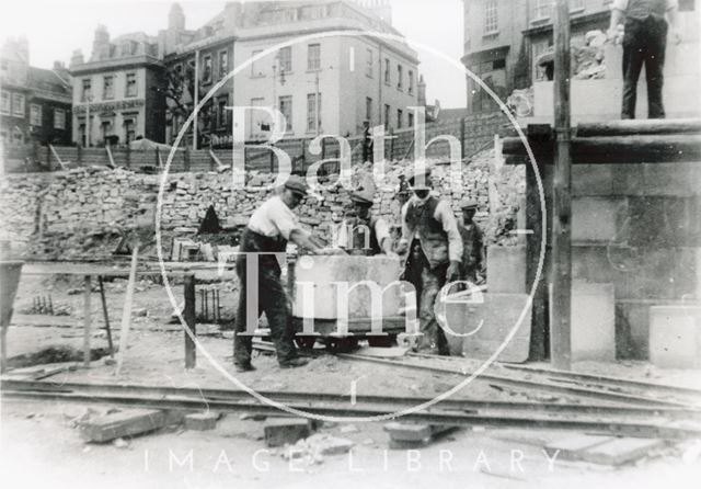 The demolition of the Bath Royal Literary and Scientific Institution, Terrace Walk, Bath 1932