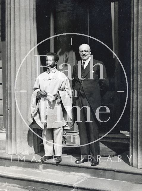 Haile Selassie on the steps of the Bath Spa Hotel, Bath 1936