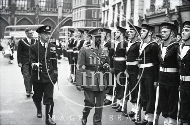 Guard of honour for Emperor Haile Selassie, High Street, Bath 1954