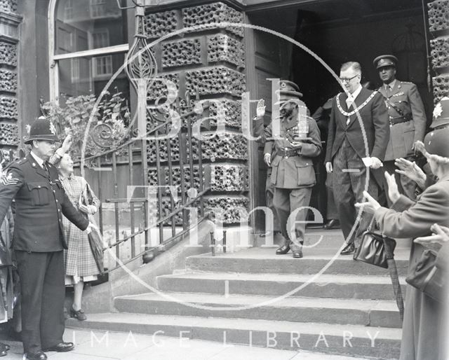 Emperor Haile Selassie with the Mayor Cllr. Gallop on the steps of the Guildhall, Bath 1954