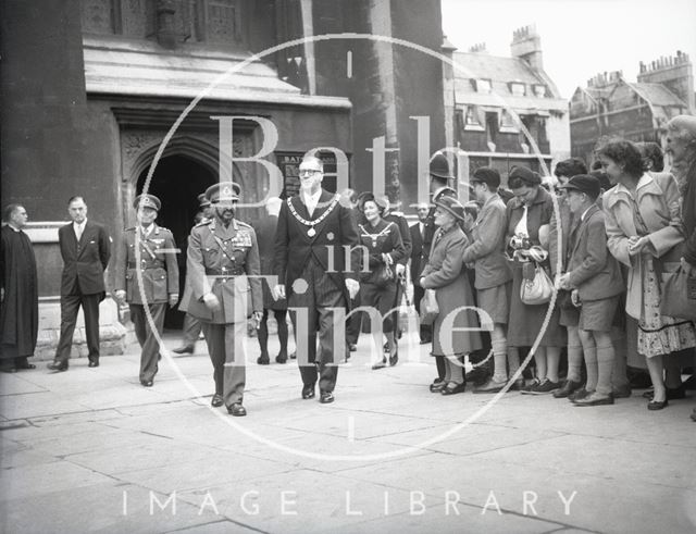 Emperor Haile Selassie with the Mayor Cllr. Gallop leaving Bath Abbey 1954