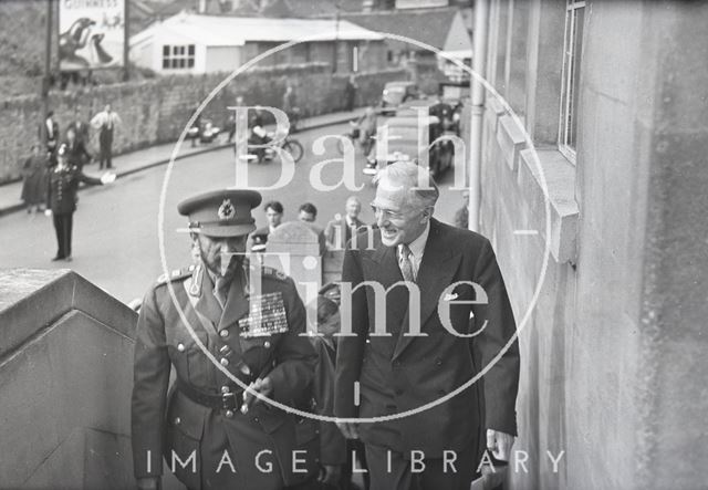 Sir Llewellyn Soulsby, Chairman of Stothert & Pitt and Halie Selassie on a tour of the Newark Works, Bath 1954