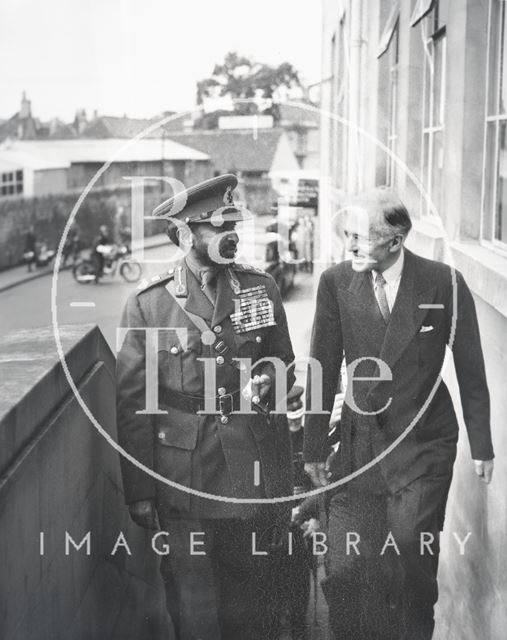 Sir Llewellyn Soulsby, Chairman of Stothert & Pitt and Halie Selassie on a tour of the Newark Works, Bath 1954