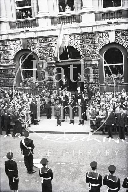 Haile Selassie and the Mayor of Bath Cllr. Gallop on the steps of the Guildhall, Bath 1954