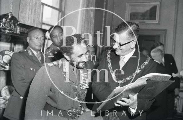 Emperor Haile Selassie and the Mayor of Bath, Cllr. Gallup, Guildhall 1954